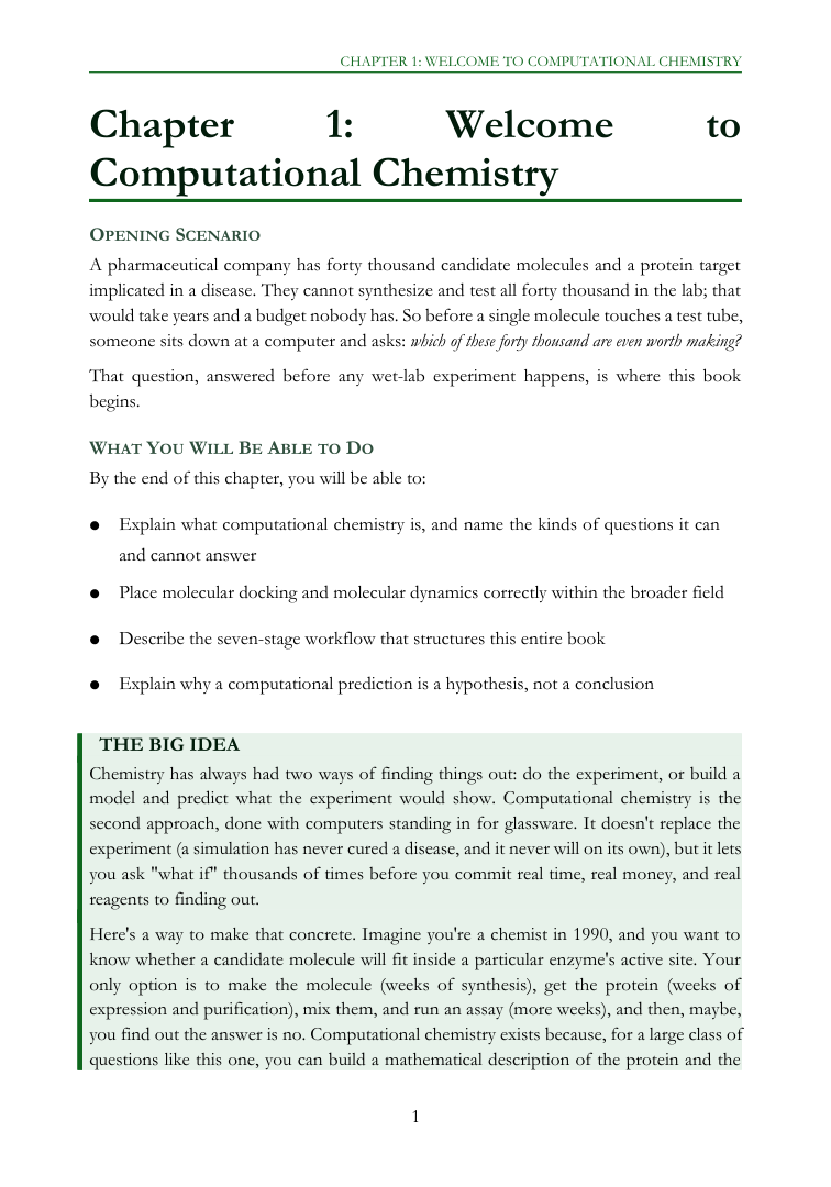 Sample page: Chapter 1, Welcome to Computational Chemistry